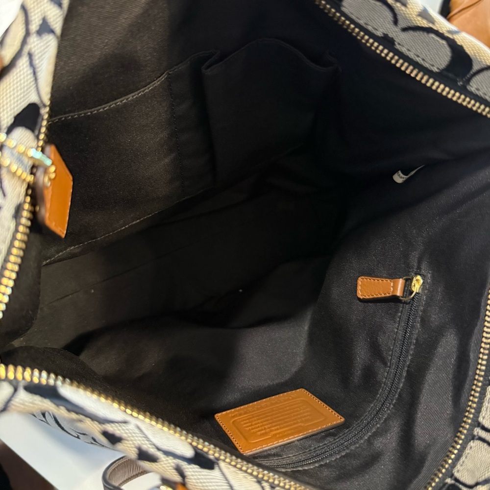 Coach Black Cream Signature Canvas Tote with Brown Leather Trim - Picture 9 of 12